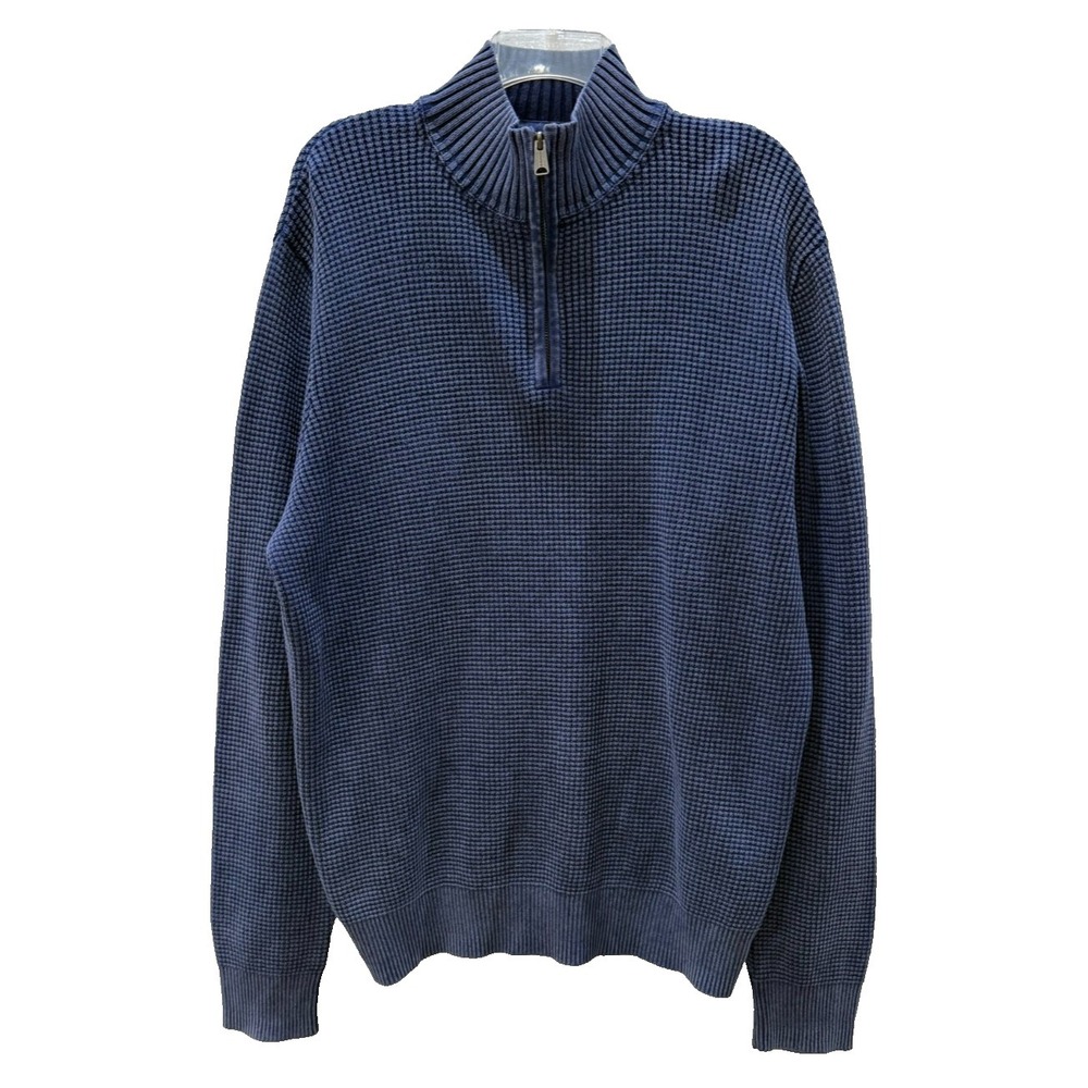 NWT Men's Lucky Brand Size XL Denim Blue Waffle Knit‎ 1/4 Zip Cotton Sweater